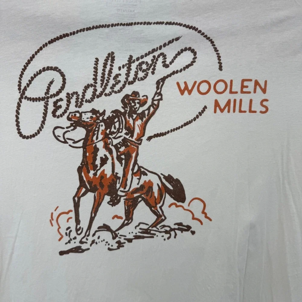 Pendleton T-Shirt Mens XXL Cream Woolen Mills Cowboy Graphic Western Cotton Tee